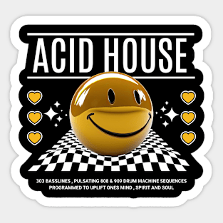 ACID HOUSE  - 3d Smiley checkered floor (White) Sticker